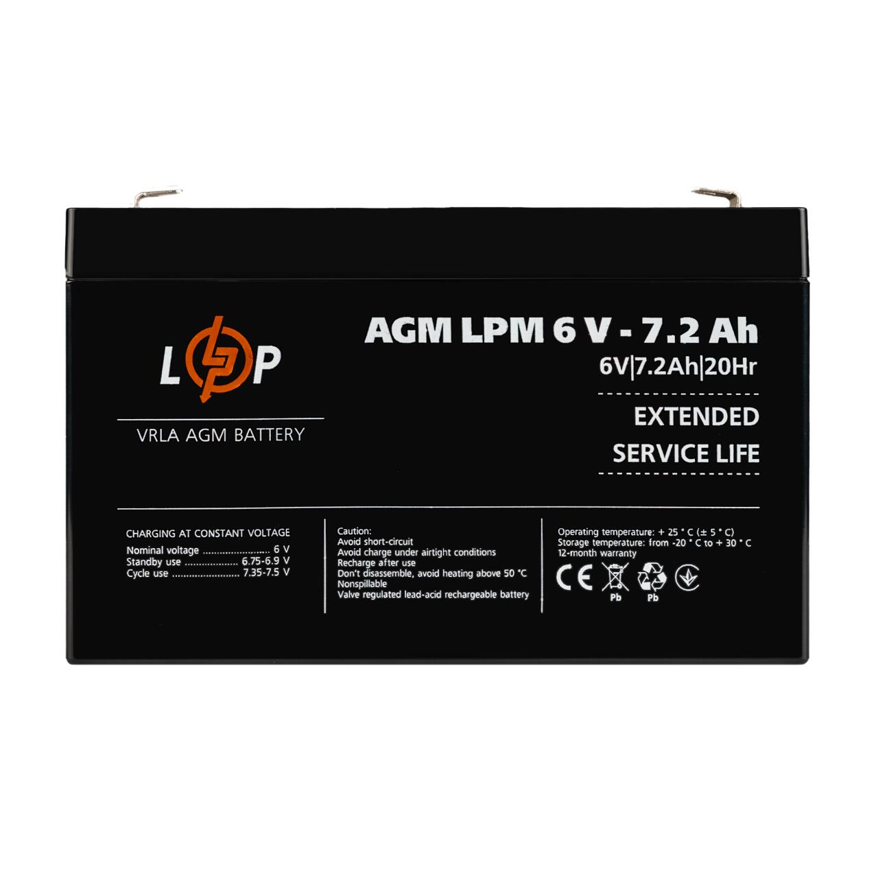 Акумулятор AGM LPM 6V - 7.2 Ah Акумулятор AGM LPM 6V - 7.2 Ah