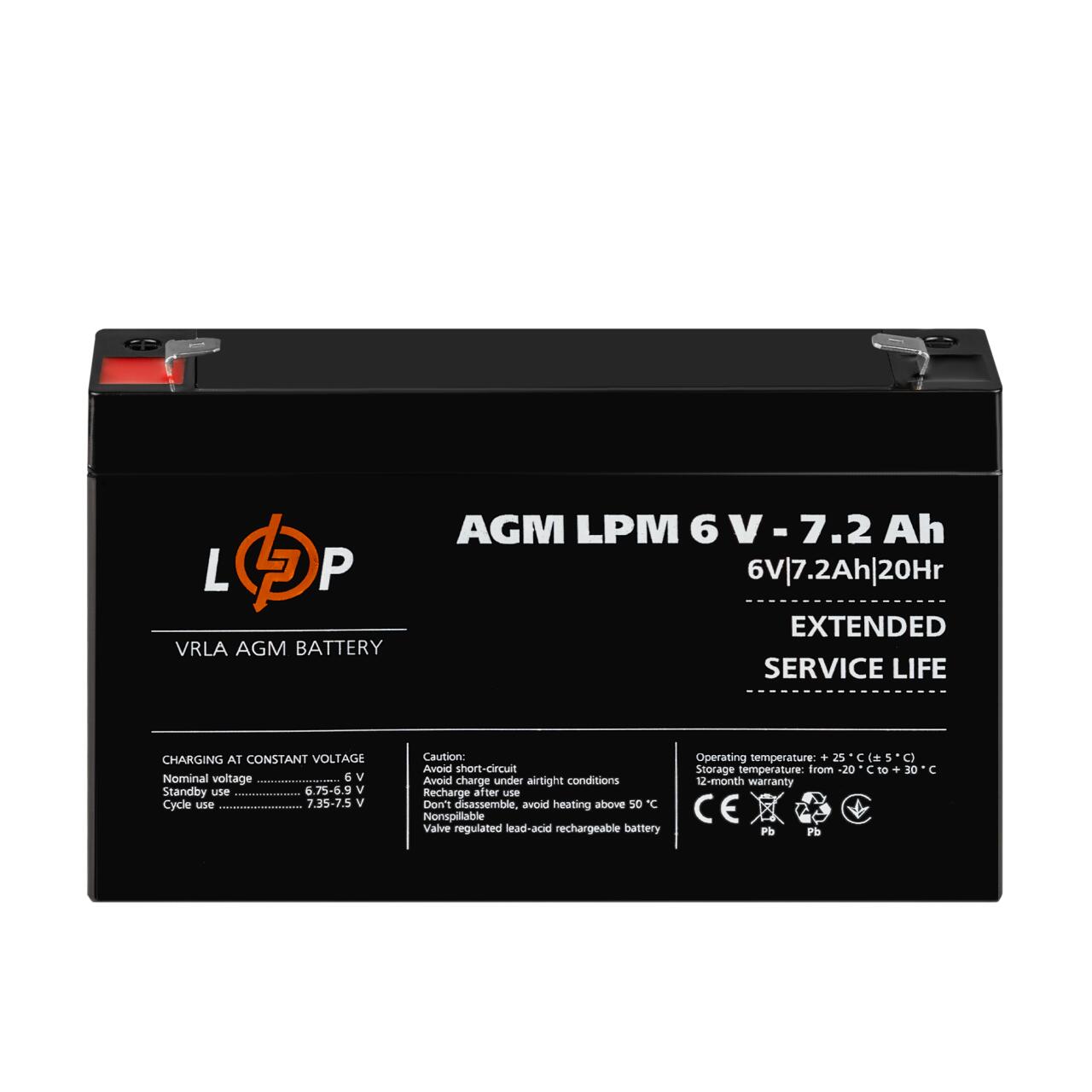 Акумулятор AGM LPM 6V - 7.2 Ah Акумулятор AGM LPM 6V - 7.2 Ah