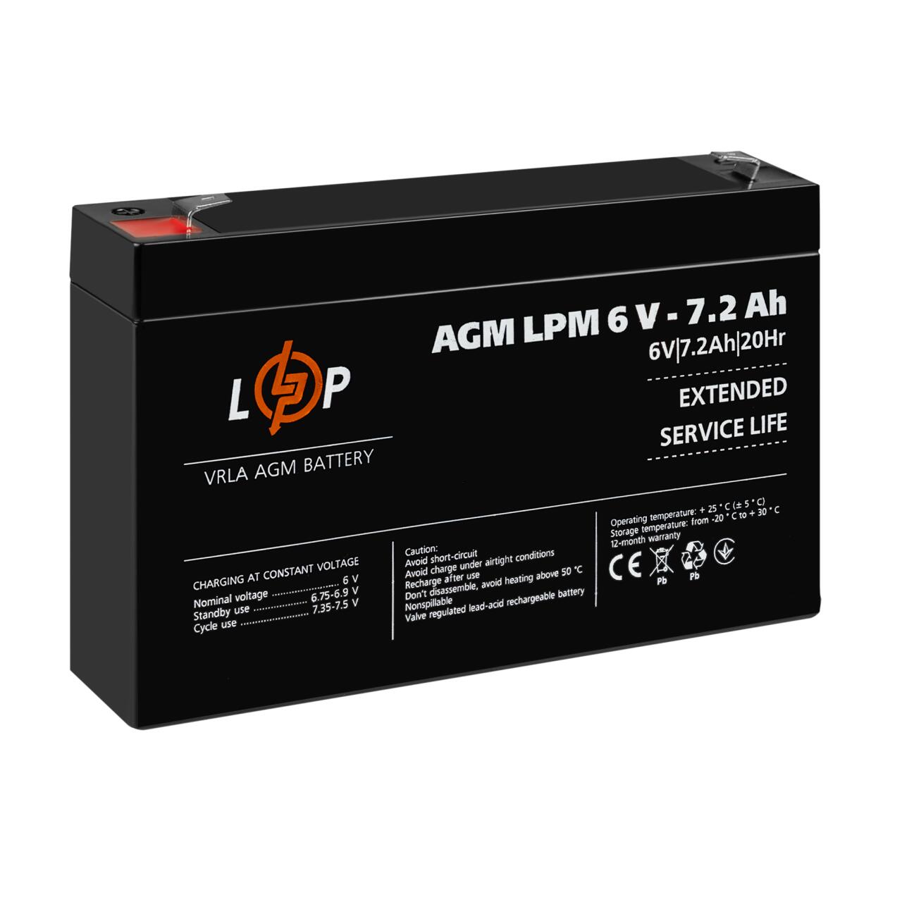 Акумулятор AGM LPM 6V - 7.2 Ah Акумулятор AGM LPM 6V - 7.2 Ah