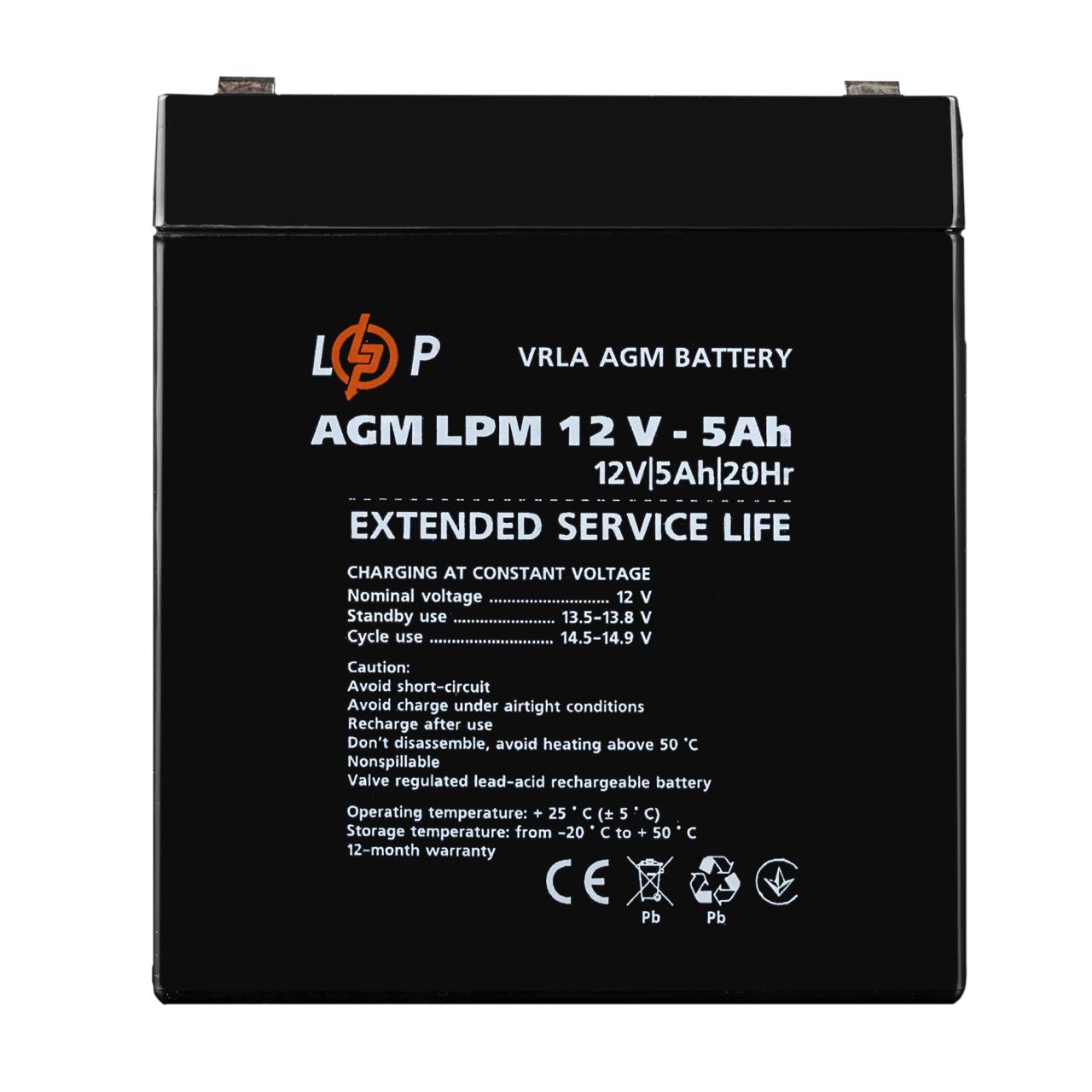 Акумулятор AGM LPM 12V - 5 Ah Акумулятор AGM LPM 12V - 5 Ah