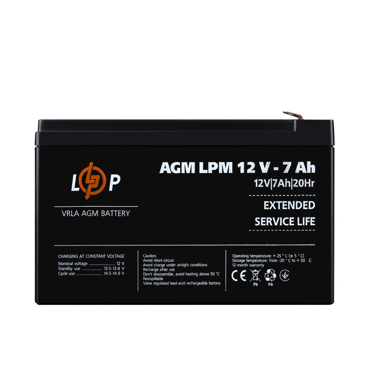 Акумулятор AGM LPM 12V - 7 Ah Акумулятор AGM LPM 12V - 7 Ah