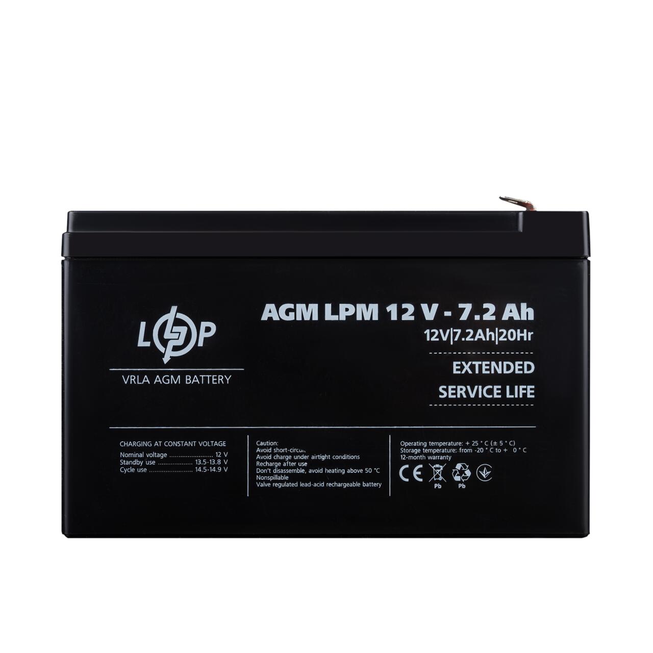 Акумулятор AGM LPM 12V - 7.2 Ah Акумулятор AGM LPM 12V - 7.2 Ah