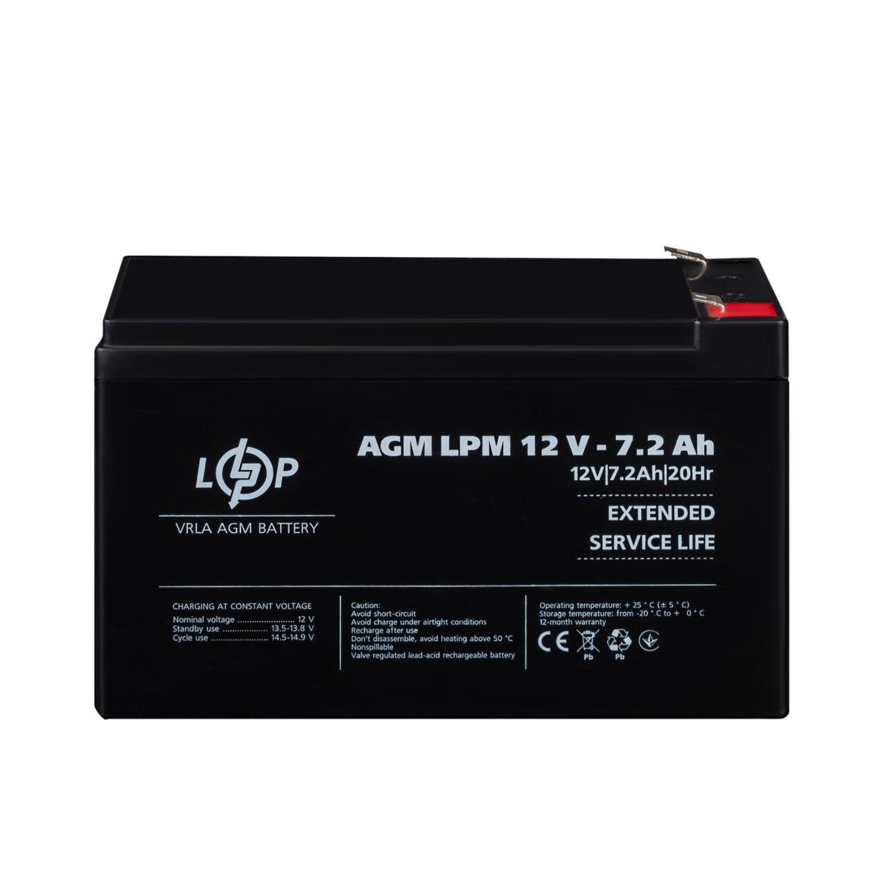 Акумулятор AGM LPM 12V - 7.2 Ah Акумулятор AGM LPM 12V - 7.2 Ah