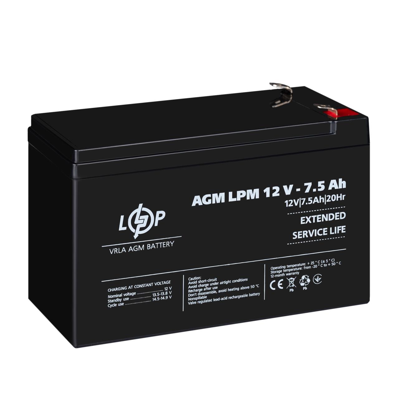 Акумулятор AGM LPM 12V - 7.5 Ah Акумулятор AGM LPM 12V - 7.5 Ah