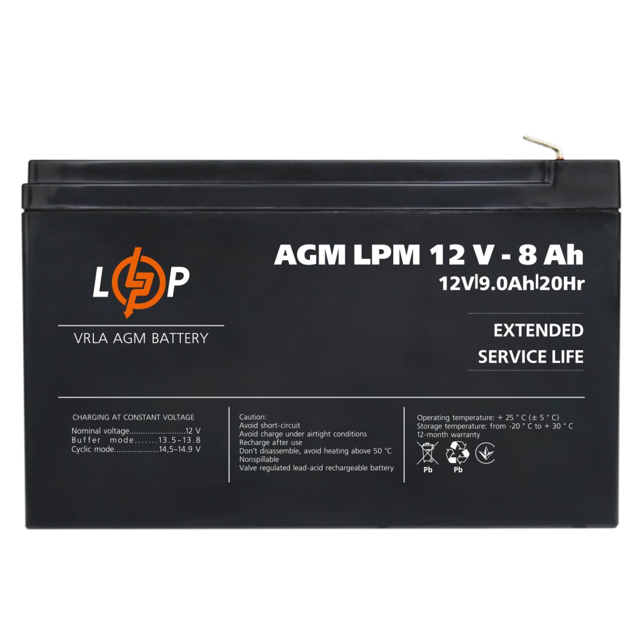 Акумулятор AGM LPM 12V - 8 Ah Акумулятор AGM LPM 12V - 8 Ah