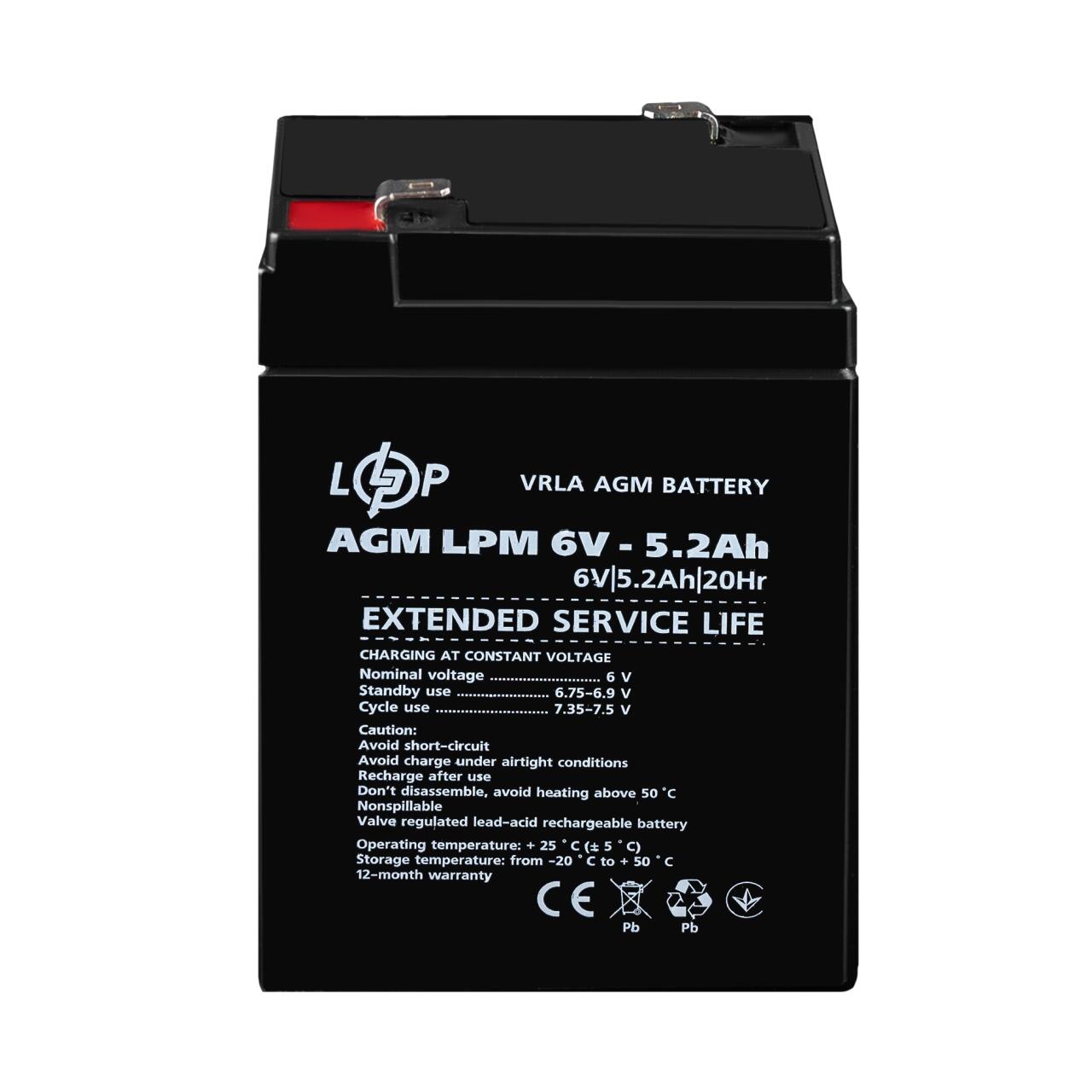 Акумулятор AGM LPM 6V - 5.2 Ah Акумулятор AGM LPM 6V - 5.2 Ah