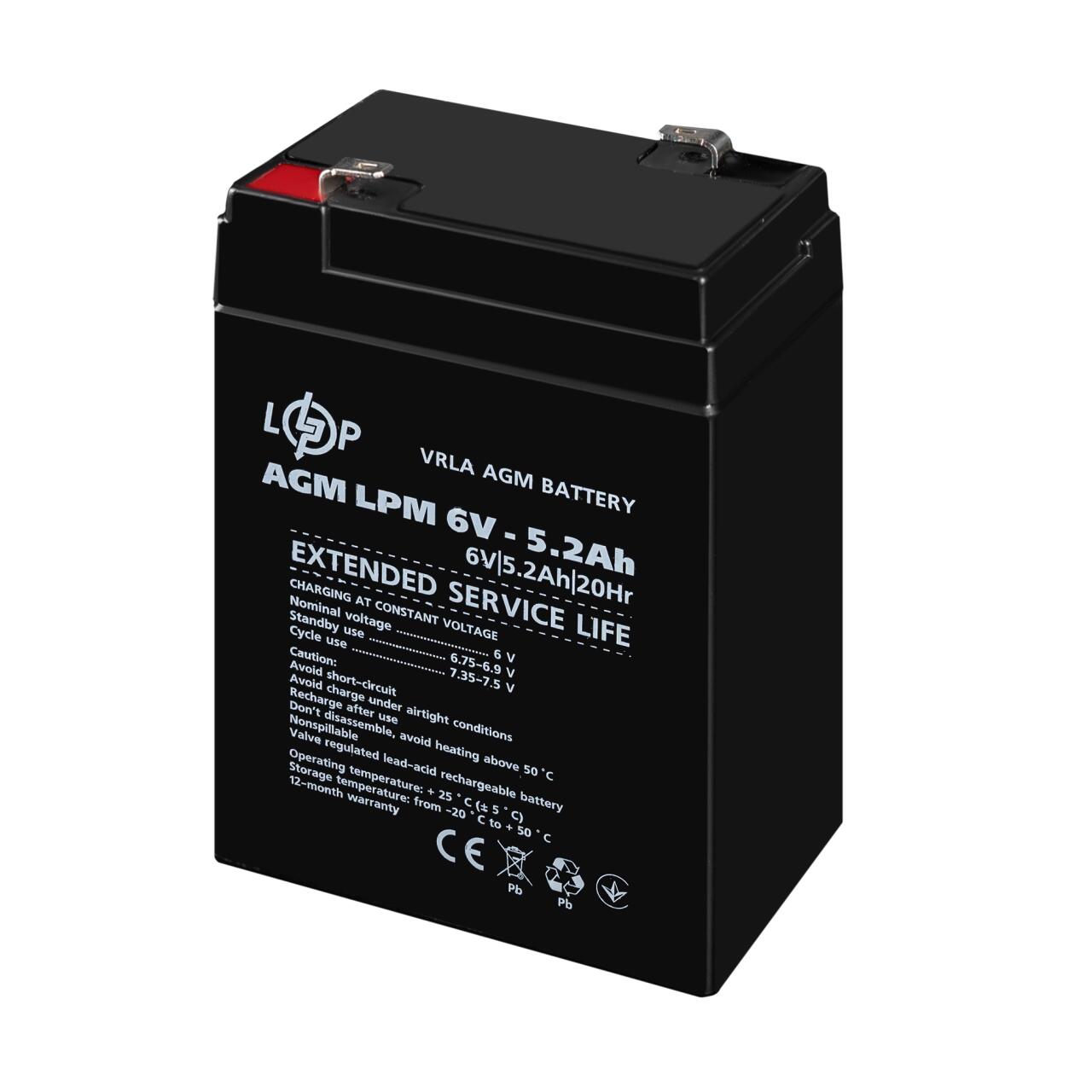 Акумулятор AGM LPM 6V - 5.2 Ah Акумулятор AGM LPM 6V - 5.2 Ah