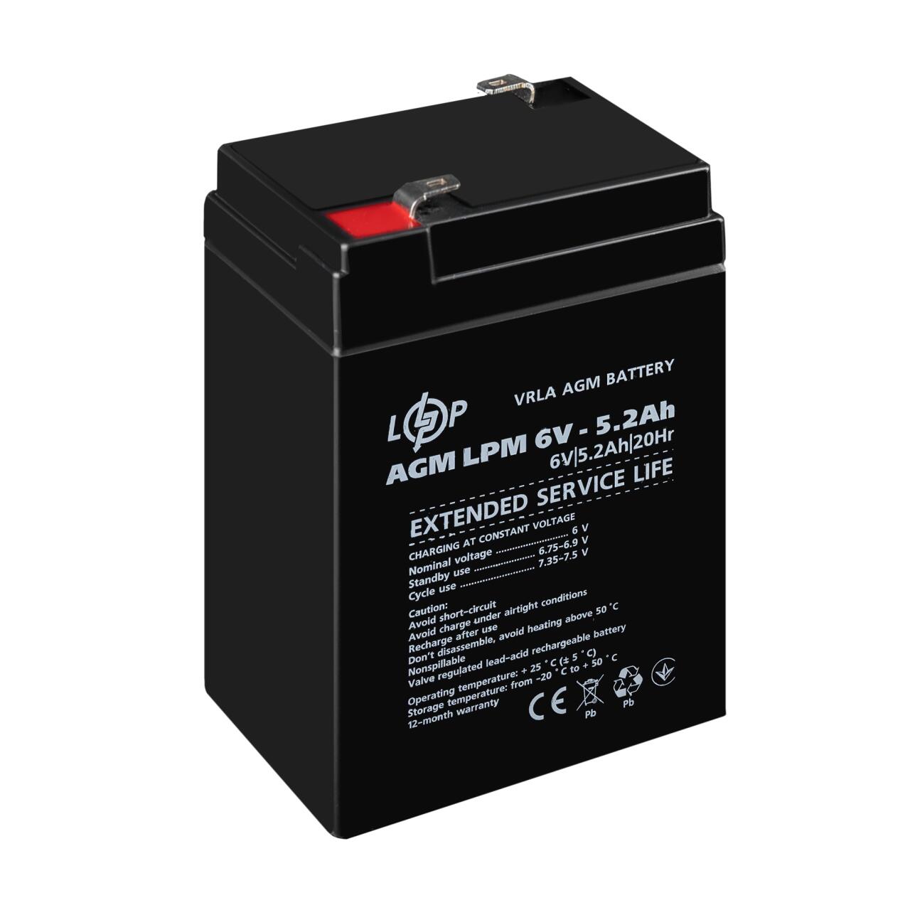 Акумулятор AGM LPM 6V - 5.2 Ah Акумулятор AGM LPM 6V - 5.2 Ah