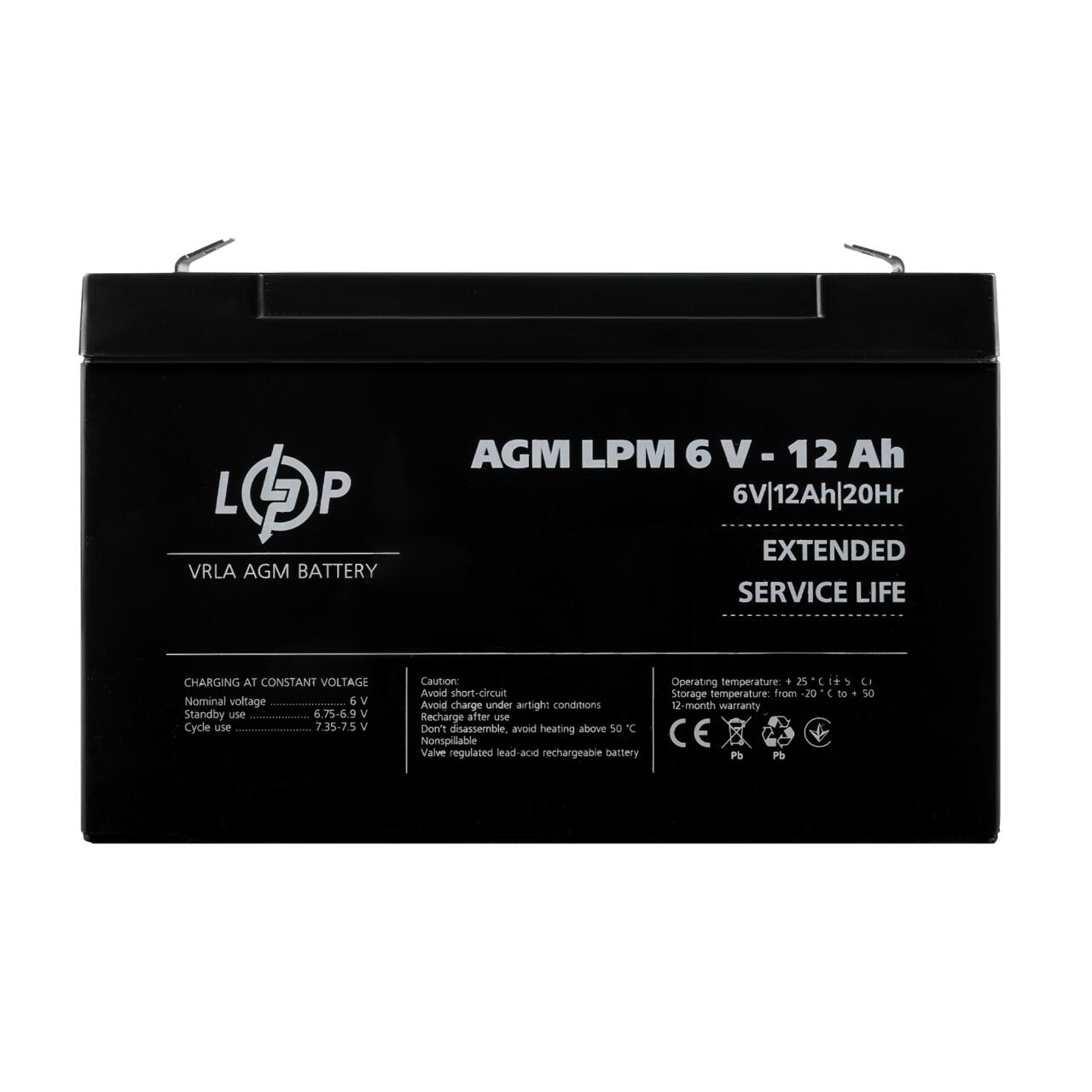 Акумулятор AGM LPM 6V - 12 Ah Акумулятор AGM LPM 6V - 12 Ah
