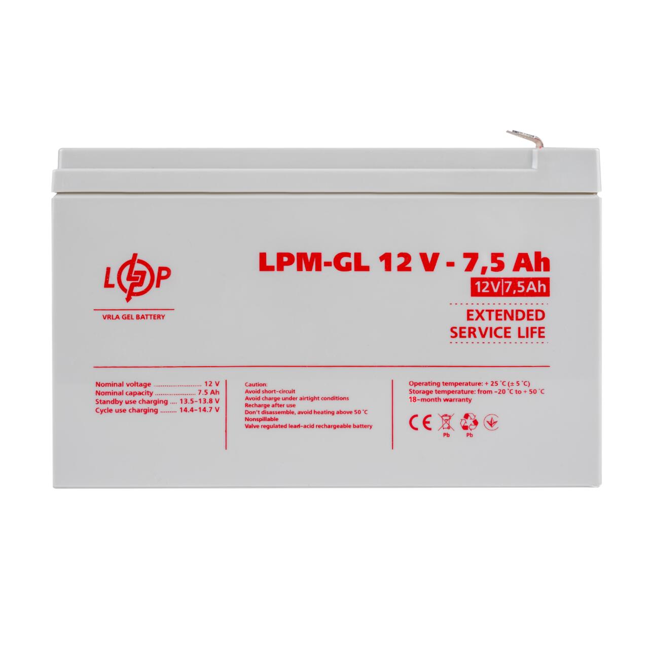 Акумулятор гелевий LPM-GL 12V - 7.5 Ah Акумулятор гелевий LPM-GL 12V - 7.5 Ah