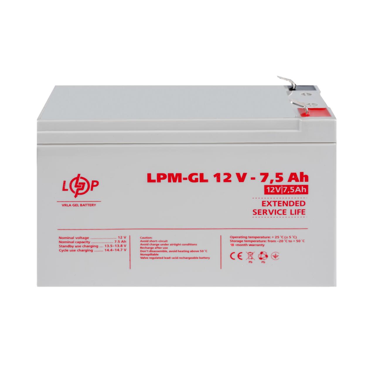 Акумулятор гелевий LPM-GL 12V - 7.5 Ah Акумулятор гелевий LPM-GL 12V - 7.5 Ah