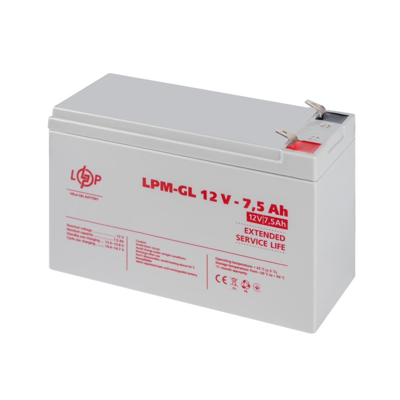Акумулятор гелевий LPM-GL 12V - 7.5 Ah Акумулятор гелевий LPM-GL 12V - 7.5 Ah
